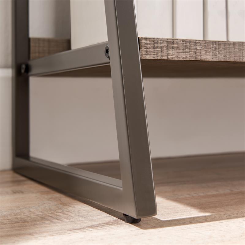 Bowery Hill Stepped Tier Bookshelf with 3 Shelves in Roughsawn Oak/Gunmetal Gray
