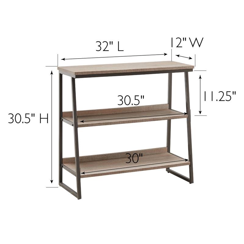 Bowery Hill Stepped Tier Bookshelf with 3 Shelves in Roughsawn Oak/Gunmetal Gray