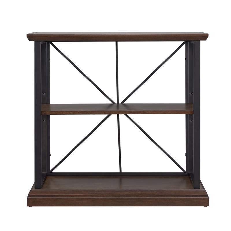 Bowery Hill Mixed Metal & Wood Bookshelf with 3 Shelves - Dark Earth/Matte Black