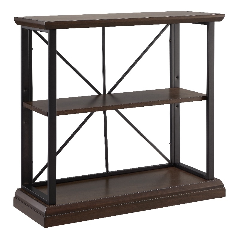 Bowery Hill Mixed Metal & Wood Bookshelf with 3 Shelves - Dark Earth/Matte Black