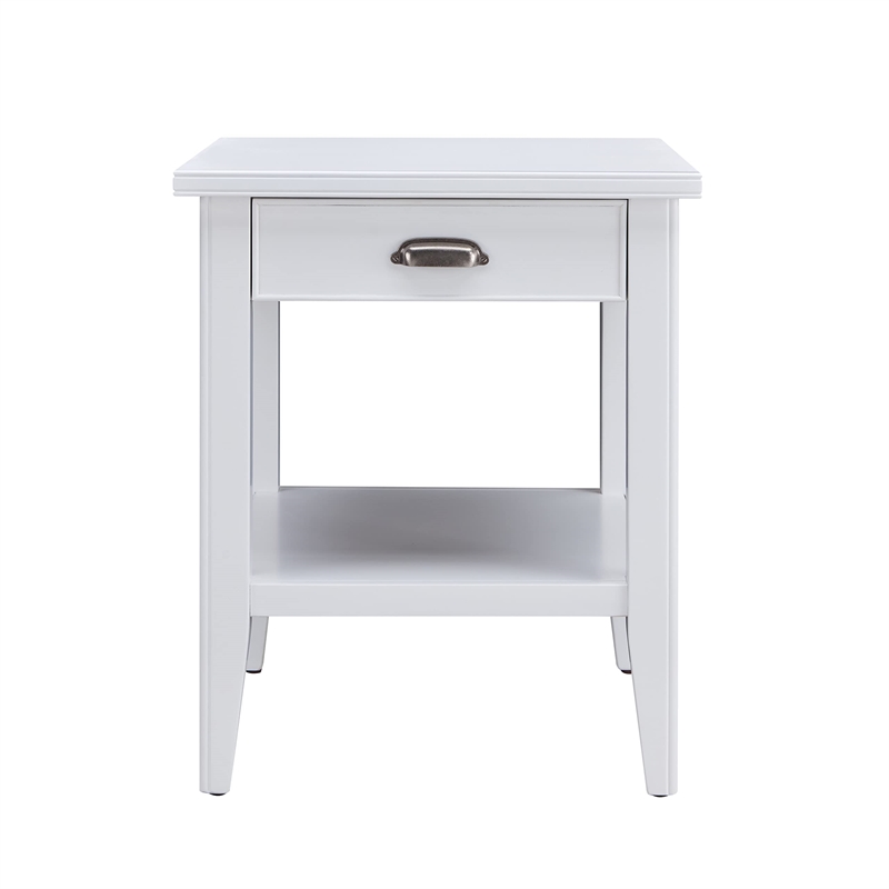 Bowery Hill Solid Wood End Table with Drawer and Display Shelf in White