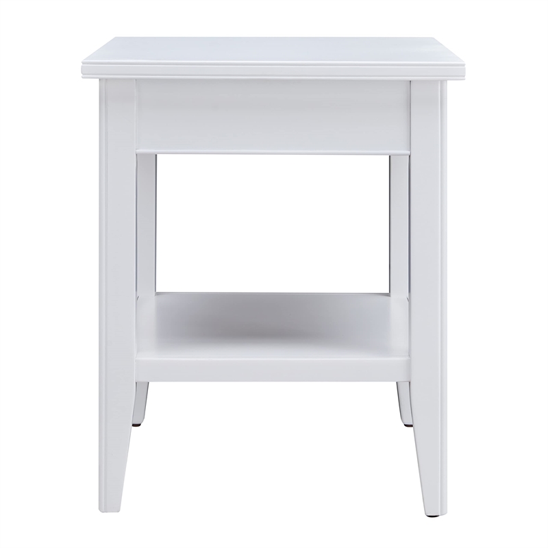 Bowery Hill Solid Wood End Table with Drawer and Display Shelf in White