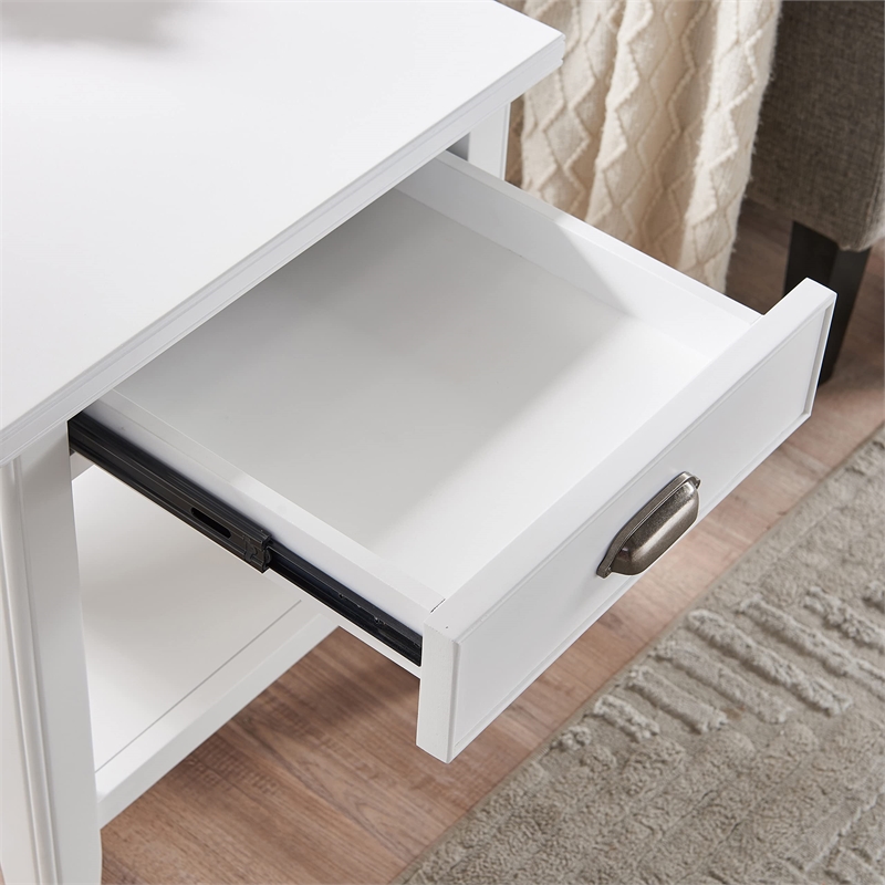 Bowery Hill Solid Wood End Table with Drawer and Display Shelf in White