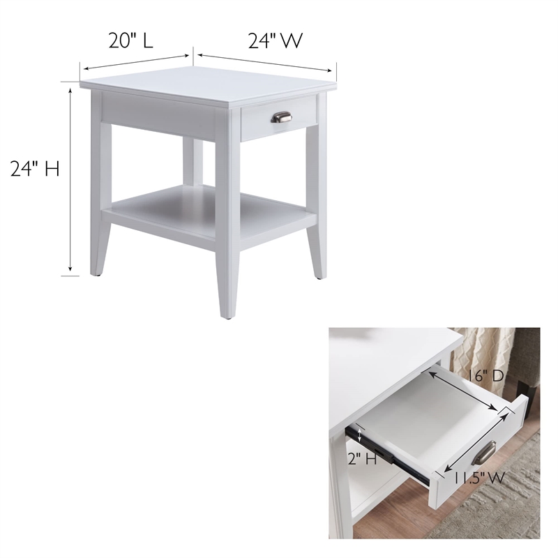 Bowery Hill Solid Wood End Table with Drawer and Display Shelf in White