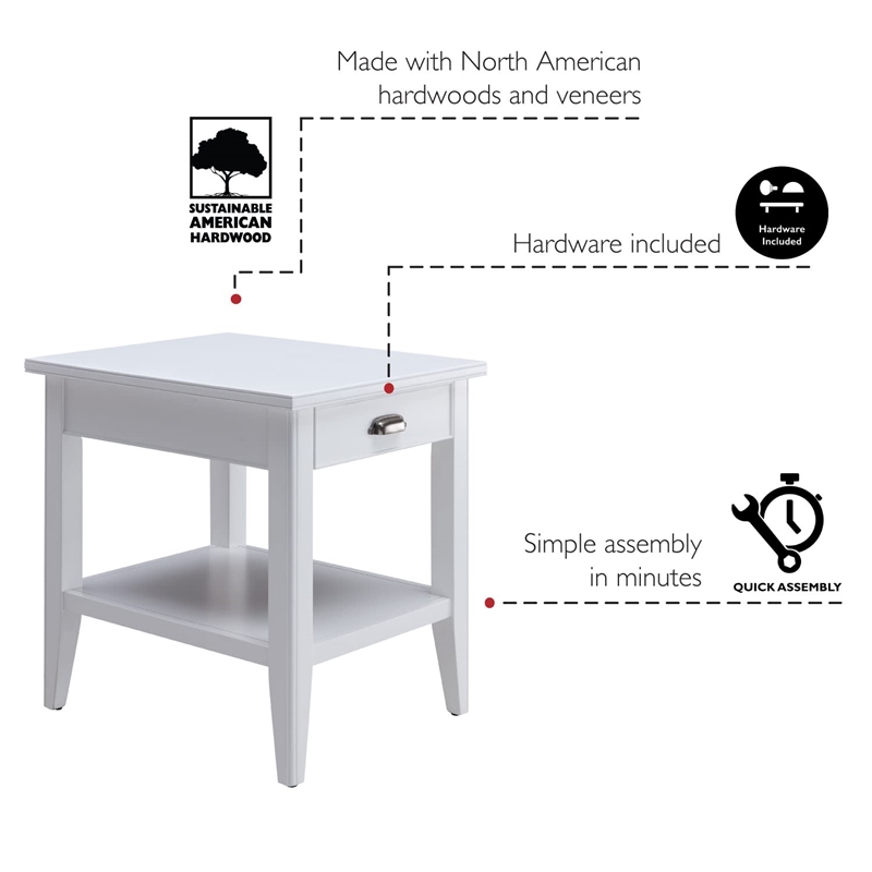 Bowery Hill Solid Wood End Table with Drawer and Display Shelf in White