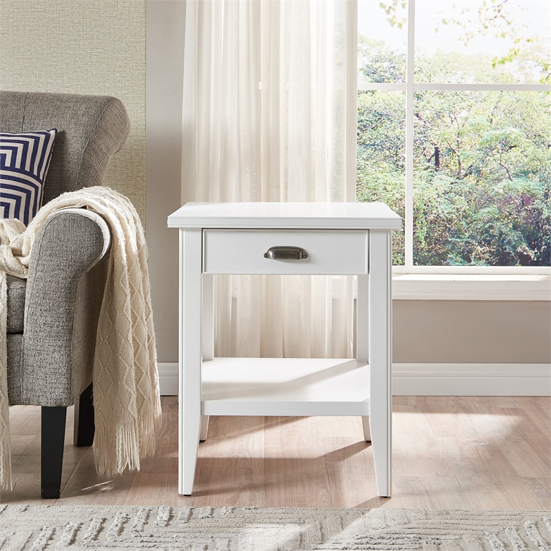 Bowery Hill Solid Wood End Table with Drawer and Display Shelf in White