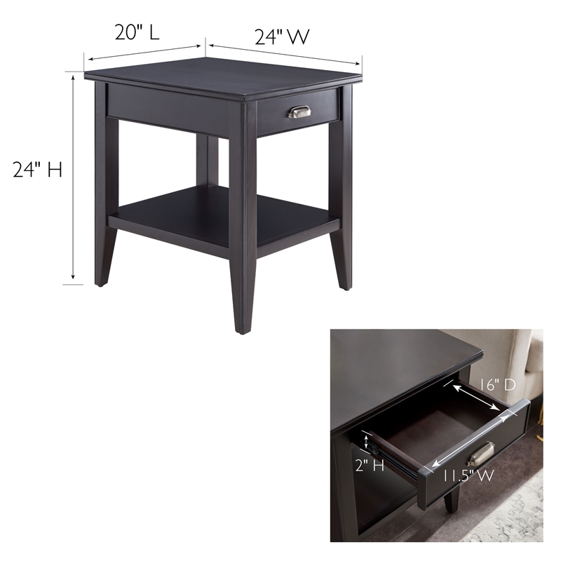 Bowery Hill Solid Wood End Table with Drawer and Display Shelf in Black