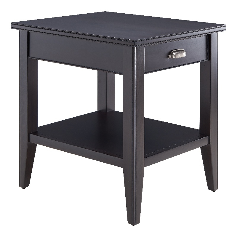 Bowery Hill Solid Wood End Table with Drawer and Display Shelf in Black