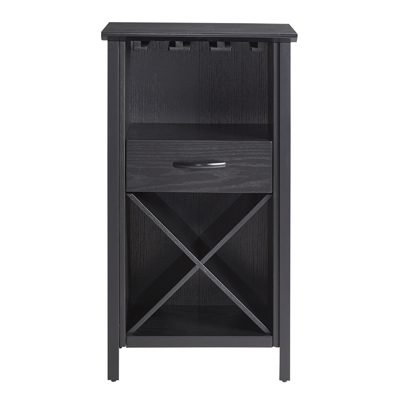 Bowery Hill Solid Wood Mini Bar Cabinet for Stemware and Bottle Storage in Black