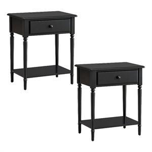 Bowery Hill Traditional Wood Nightstand with USB-C Charging Set of 2 in Black