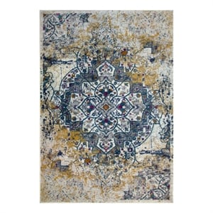 Bowery Hill Vintage Faded Turkish Medallion Area Rug 5'3&quot x 7'7&quot in Ivory/Navy