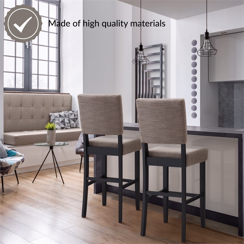 Bowery Hill Wood Upholstered Back Bar Stool Set of 2 in Black/Gray