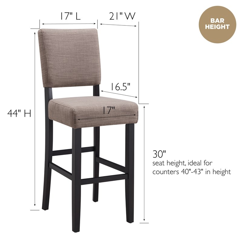 Bowery Hill Wood Upholstered Back Bar Stool Set of 2 in Black/Gray