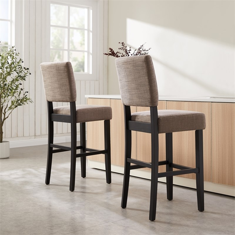 Bowery Hill Wood Upholstered Back Bar Stool Set of 2 in Black/Gray
