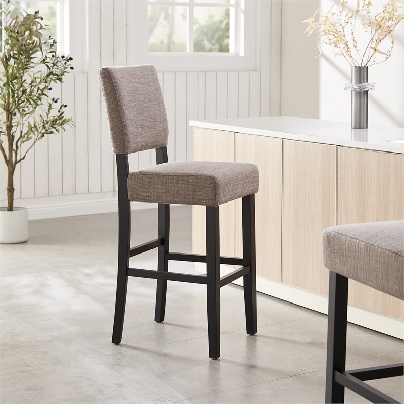 Bowery Hill Wood Upholstered Back Bar Stool Set of 2 in Black/Gray