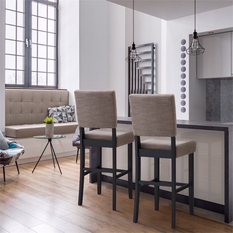 Bowery Hill Wood Upholstered Back Bar Stool Set of 2 in Black/Gray