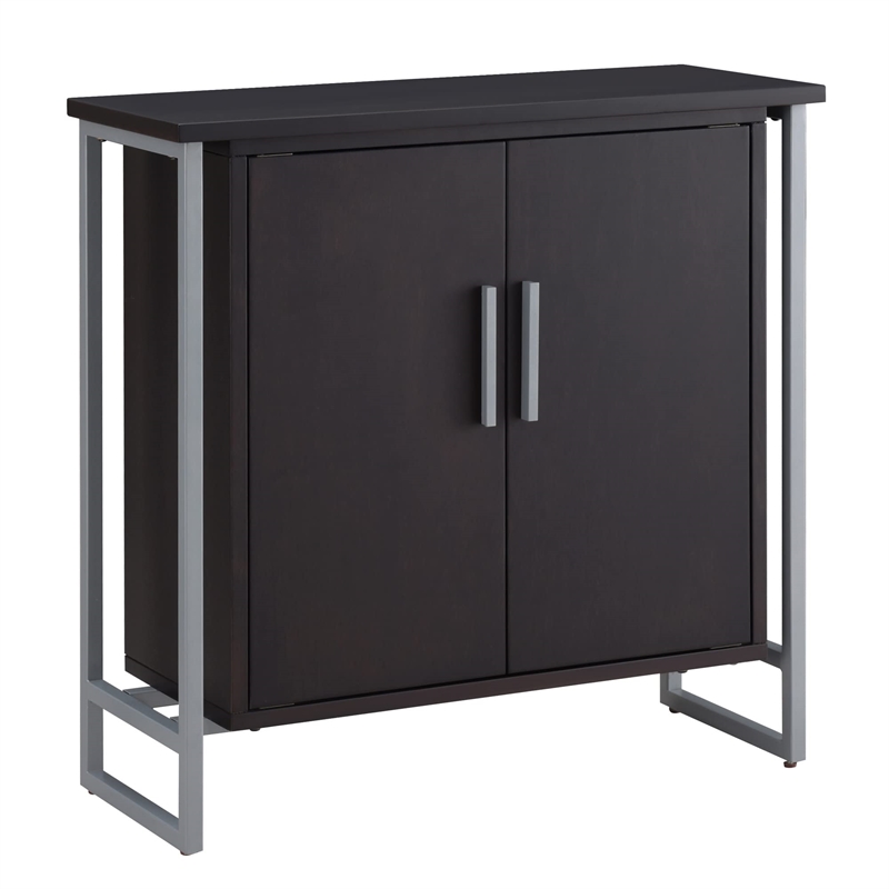 Bowery Hill Wood Foyer Cabinet with Adjustable Shelf in Black/Satin Nickel