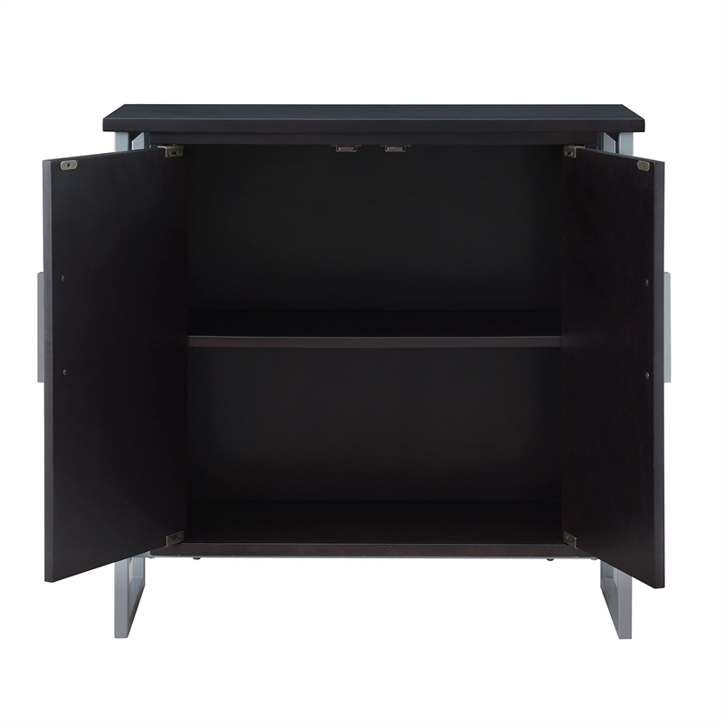 Bowery Hill Wood Foyer Cabinet with Adjustable Shelf in Black/Satin Nickel