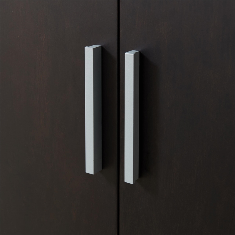 Bowery Hill Wood Foyer Cabinet with Adjustable Shelf in Black/Satin Nickel