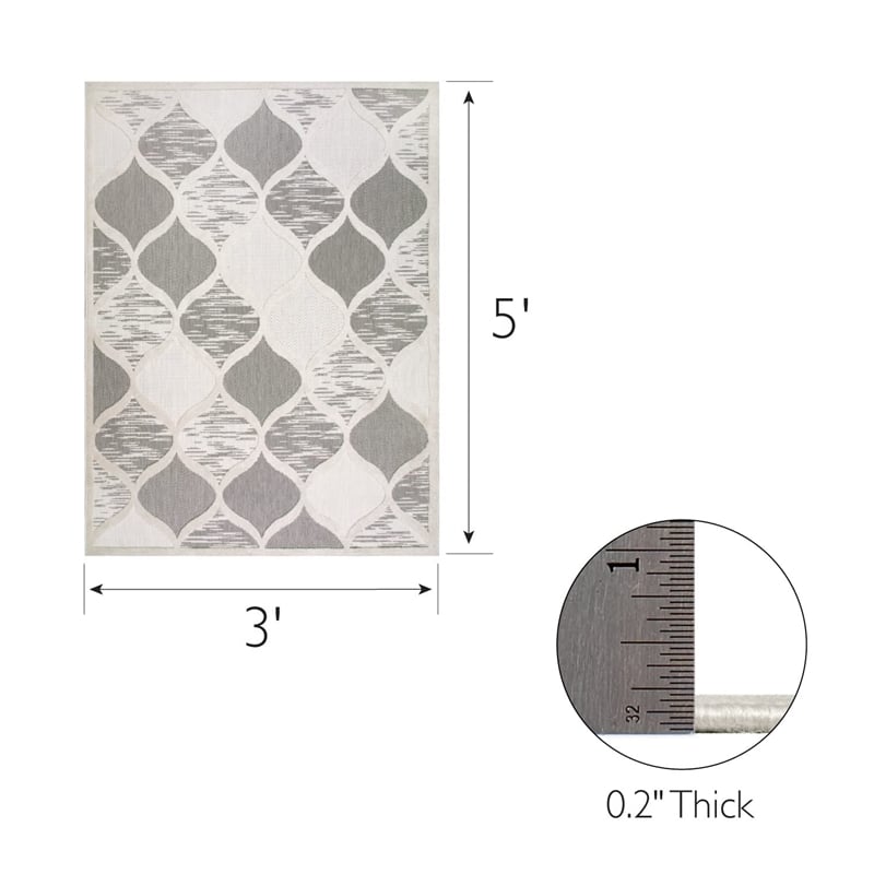 Bowery Hill Quatrefoil Indoor Outdoor Area Rug 3' x 5' in Gray/Ivory