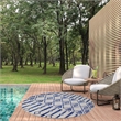 Bowery Hill Gray with Blue Moroccan Indoor Outdoor Round Area Rug 5'3