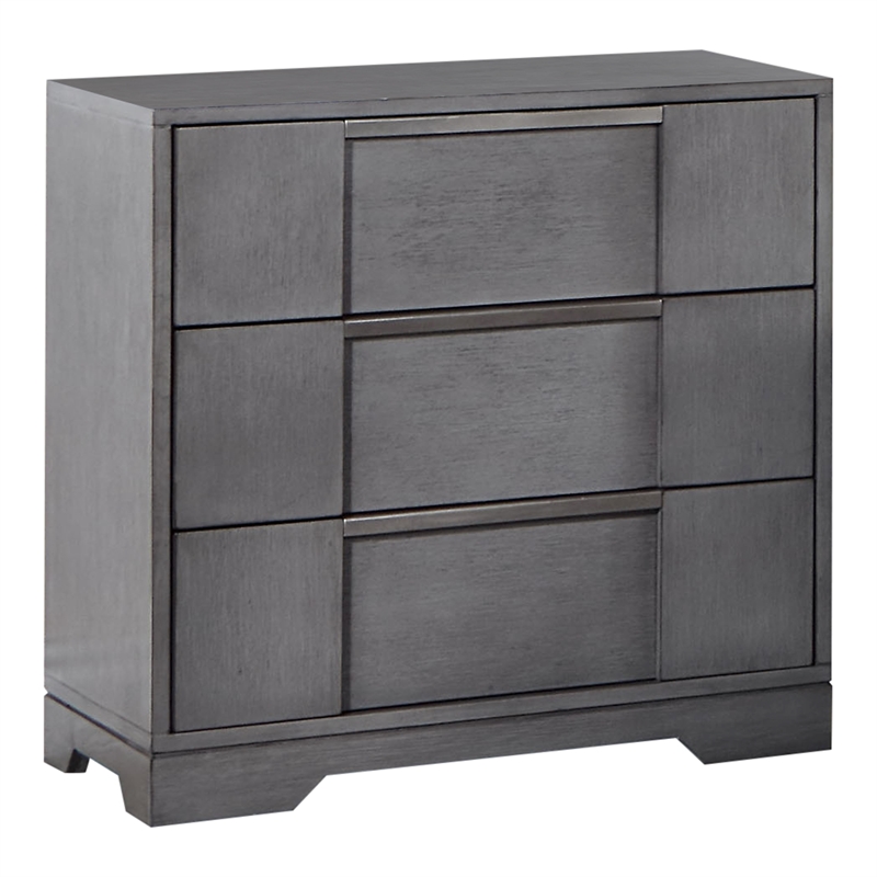 Bowery Hill Queen Bed and 2 Nightstands Set in Gray Solid Wood