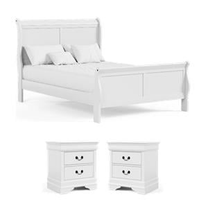 Bowery Hill Bedroom Set of Full Bed and 2 Nightstands in White
