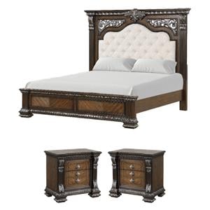Bowery Hill King Bed and 2 Nightstands Set in Espresso