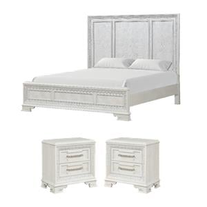 Bowery Hill King Bed and 2 Nightstands Set in Creamy White