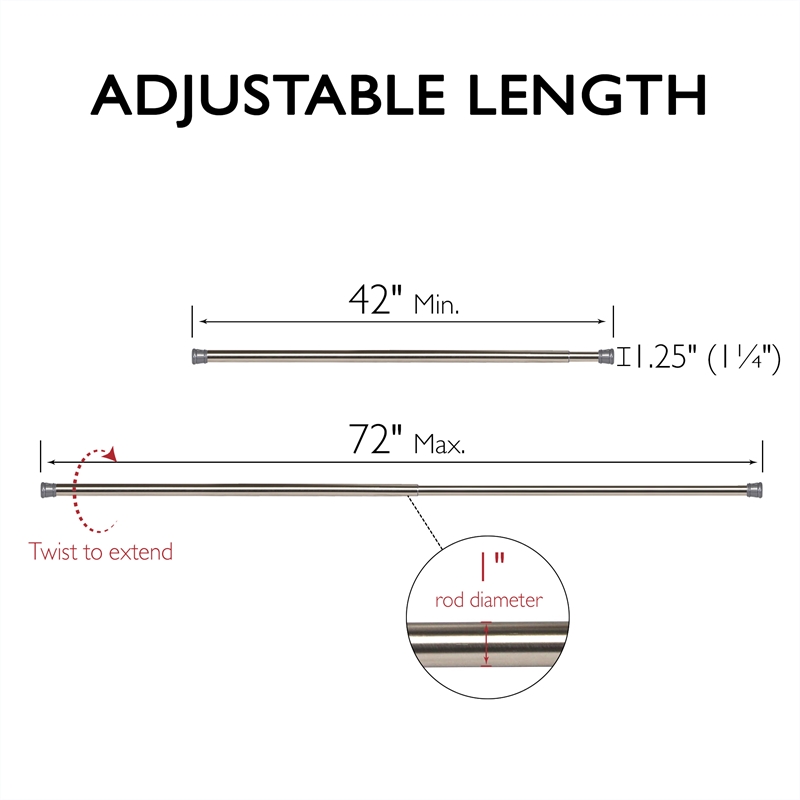 Bowery Hill Classic Adjustable 42 to 72-inch Shower Rod in Brushed Nickel