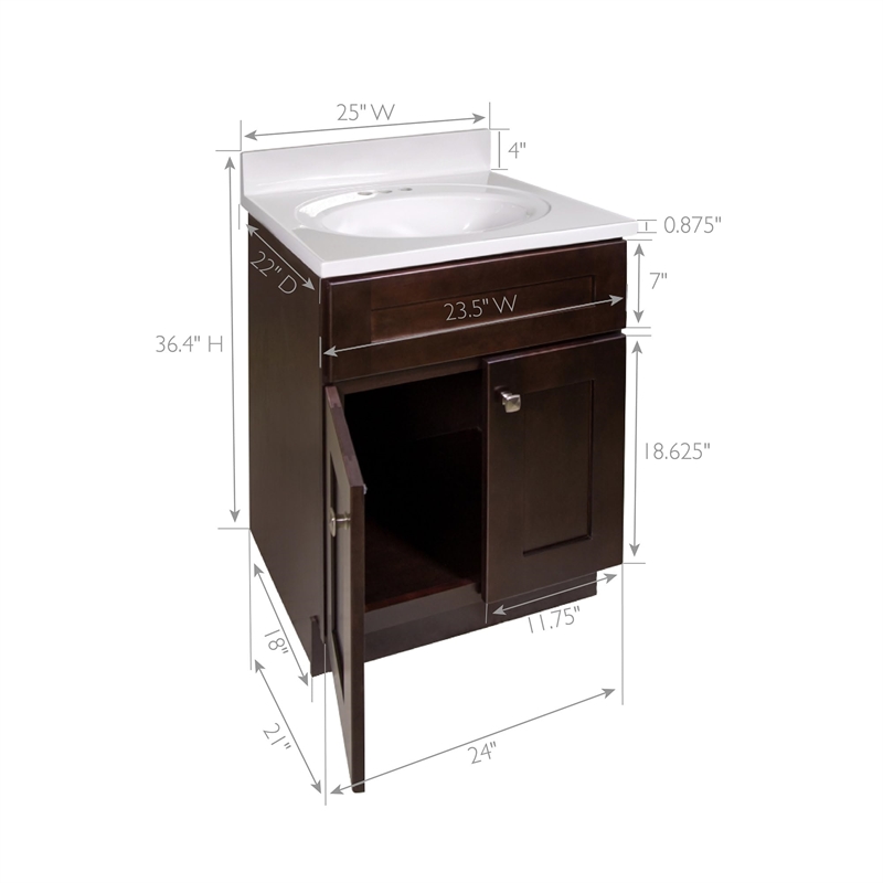 Bowery Hill Vanity in Espresso w/ White Marble Top Fully Assembled 25