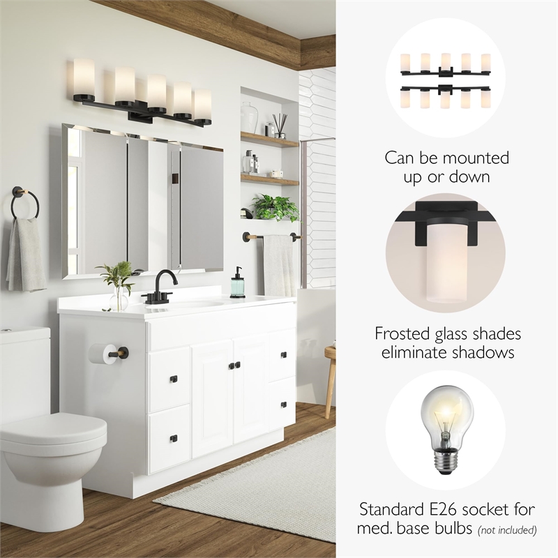 Bowery Hill 5-Light Transitional Glass Vanity Bar in Matte Black