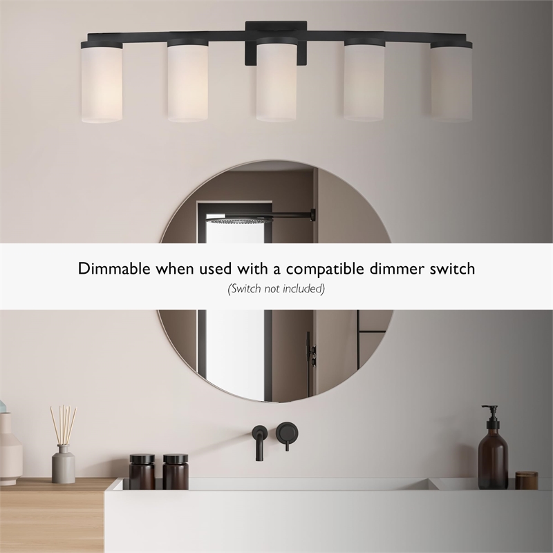 Bowery Hill 5-Light Transitional Glass Vanity Bar in Matte Black
