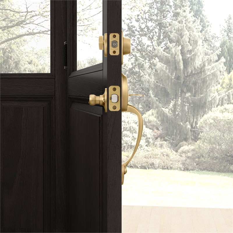 Bowery Hill 2-Way Adjustable Brass Door Handle Set in Satin Gold
