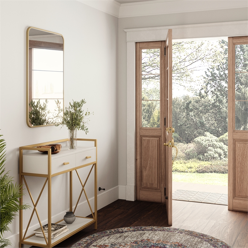 Bowery Hill 2-Way Adjustable Brass Door Handle Set in Satin Gold