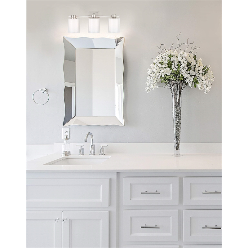 Bowery Hill Steel Glass Shade Vanity Light in Brushed Nickel 3-Light