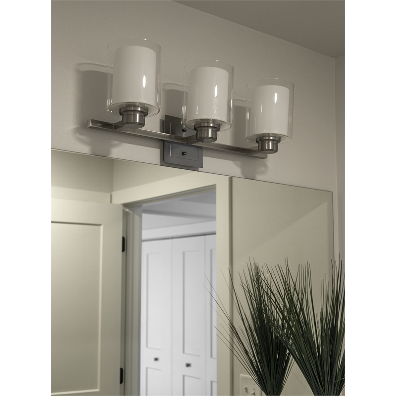Bowery Hill Steel Glass Shade Vanity Light in Brushed Nickel 3-Light