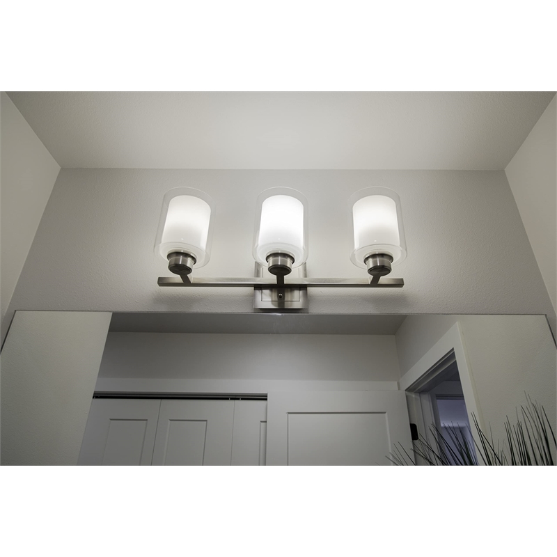 Bowery Hill Steel Glass Shade Vanity Light in Brushed Nickel 3-Light
