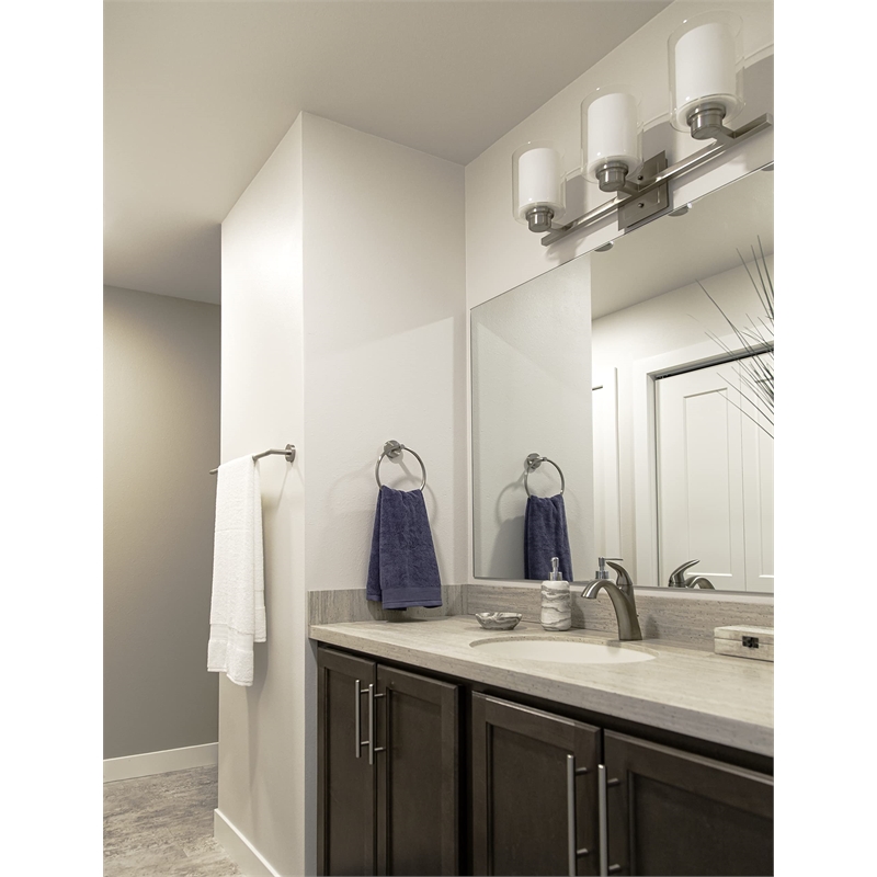 Bowery Hill Steel Glass Shade Vanity Light in Brushed Nickel 3-Light