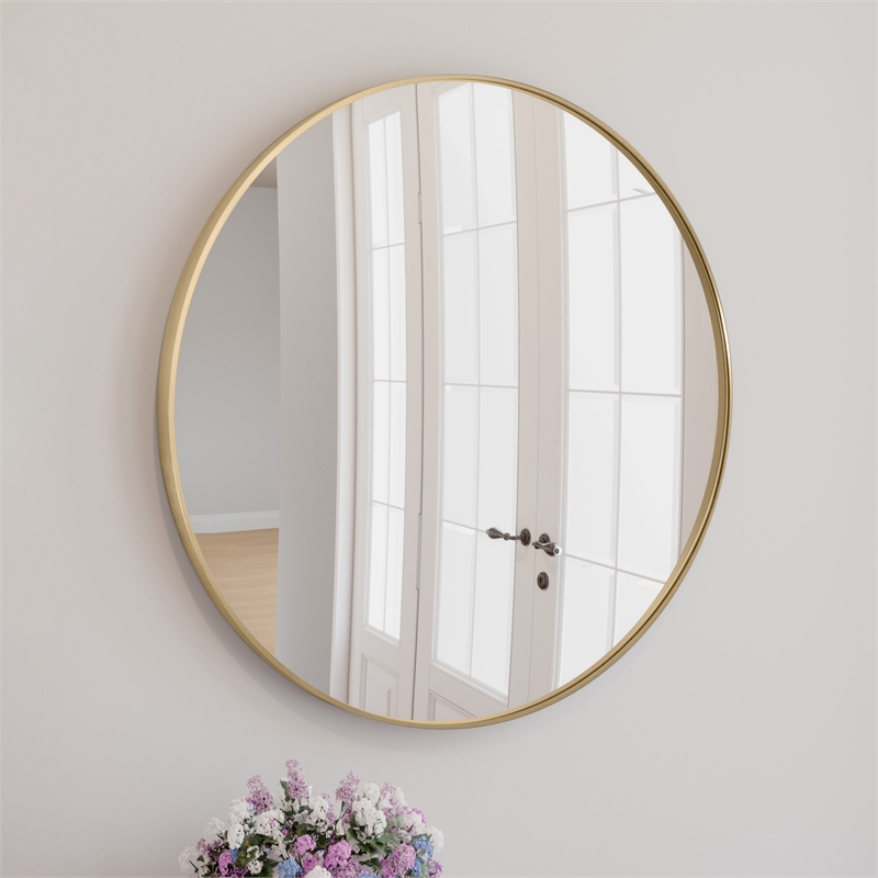 Bowery Hill Round Decorative Glass Wall Mirror with Gold Frame 24 Inch