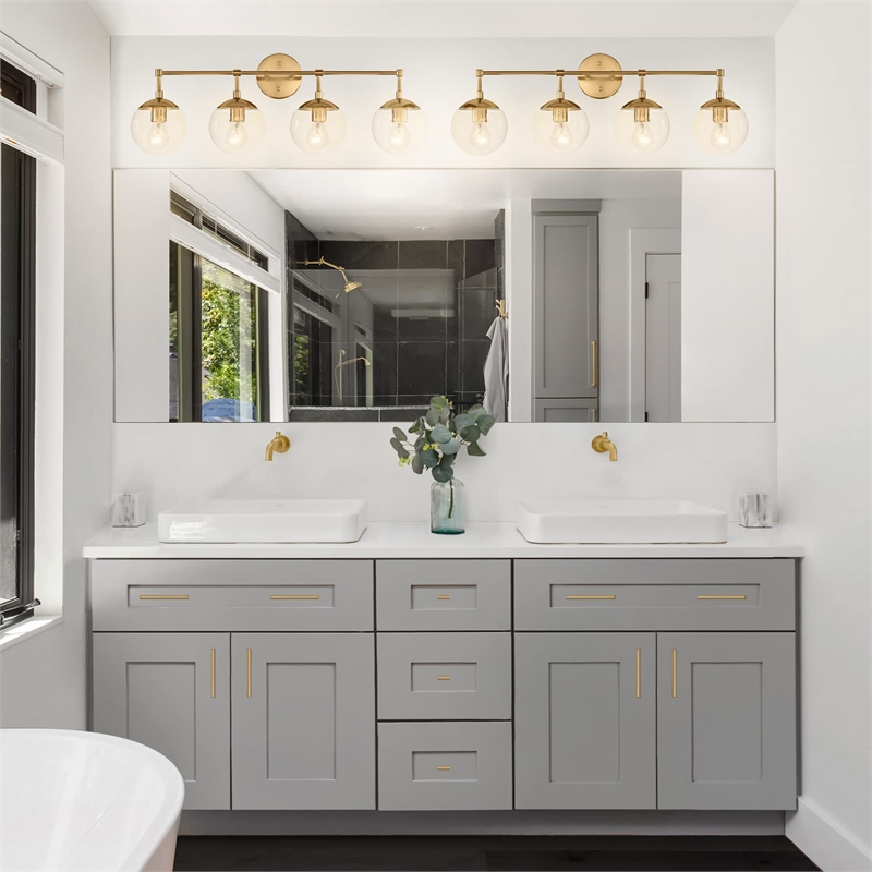 Bowery Hill 4-Light Seedy Glass Globe Vanity Light in Satin Gold