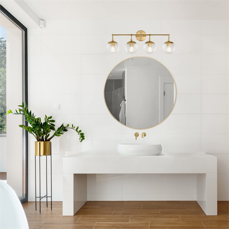 Bowery Hill 4-Light Seedy Glass Globe Vanity Light in Satin Gold
