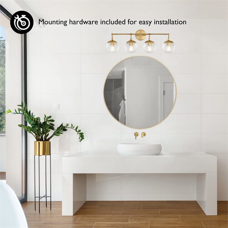 Bowery Hill 4-Light Seedy Glass Globe Vanity Light in Satin Gold