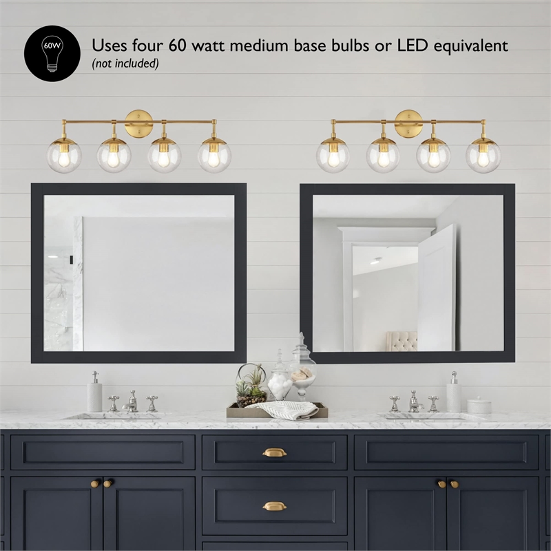 Bowery Hill 4-Light Seedy Glass Globe Vanity Light in Satin Gold
