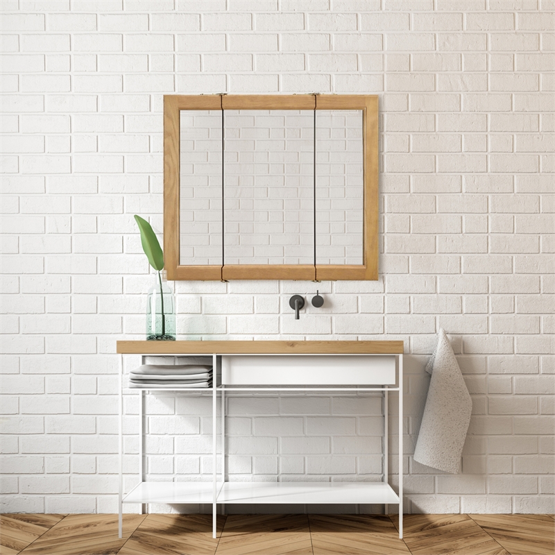 Bowery Hill 36-Inch Tri-View Wood Medicine Cabinet in Nutmeg Oak