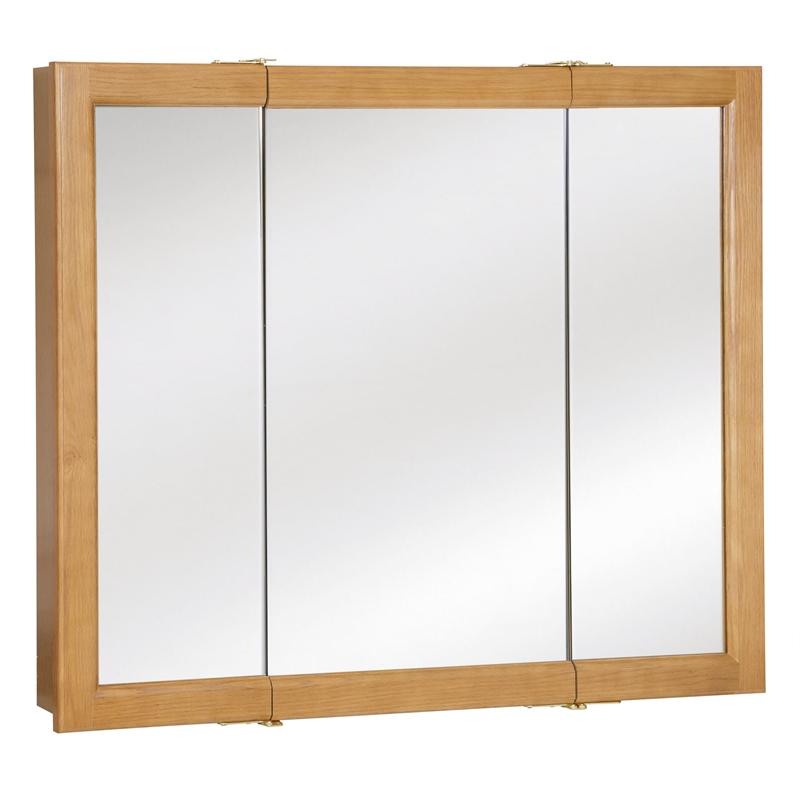 Bowery Hill 36-Inch Tri-View Wood Medicine Cabinet in Nutmeg Oak