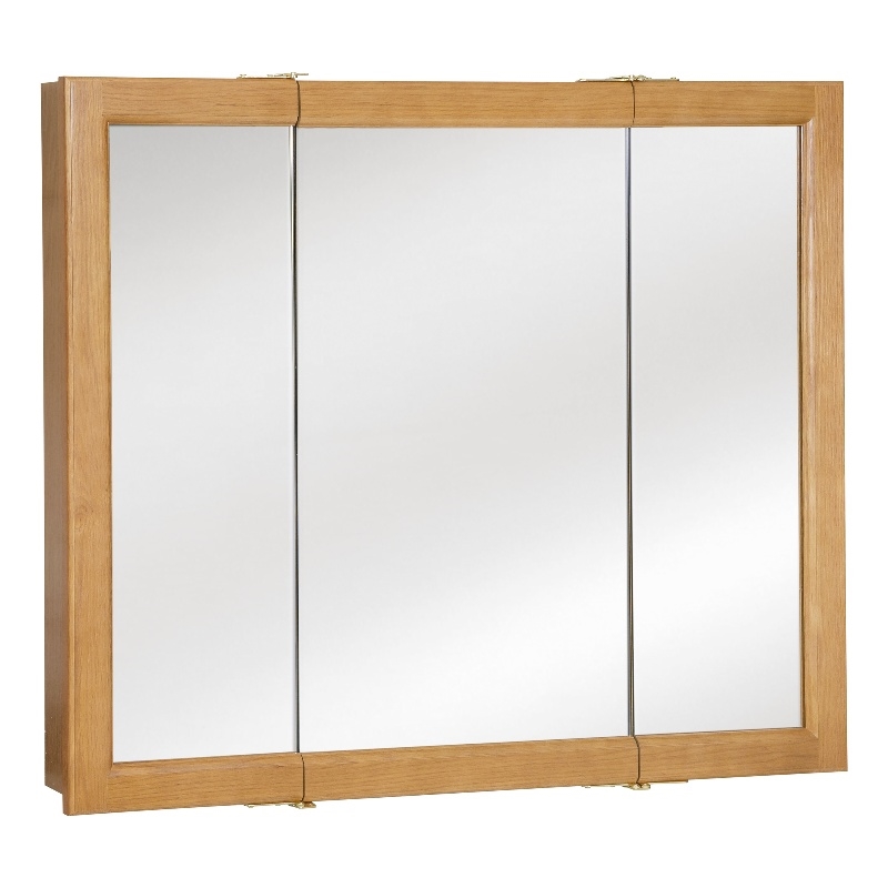 Bowery Hill 36-Inch Tri-View Wood Medicine Cabinet in Nutmeg Oak
