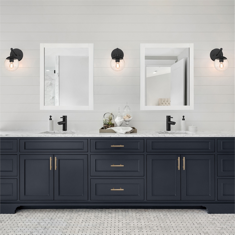 Bowery Hill Wall Mounted Wood Framed Vanity Mirror 24 Inch in White