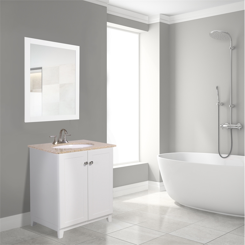 Bowery Hill Wall Mounted Wood Framed Vanity Mirror 24 Inch in White