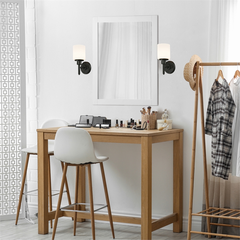 Bowery Hill Wall Mounted Wood Framed Vanity Mirror 24 Inch in White